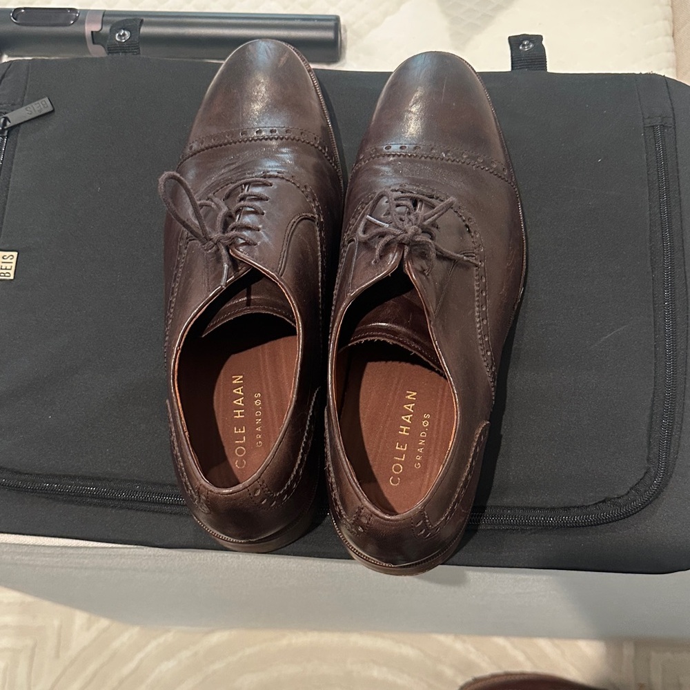 Cole Haan Dark Brown Leather Wingtip Derby Oxfords